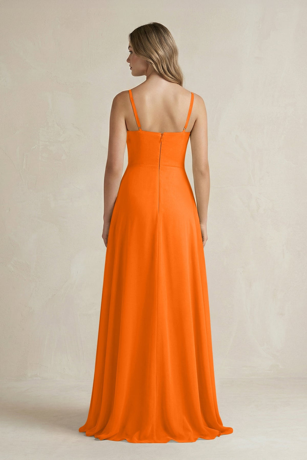 Spaghetti Strap Ruffled A - Line Chiffon Bridesmaid Dress in Cinnamon - SHE IS ME Bridesmaid Dresses