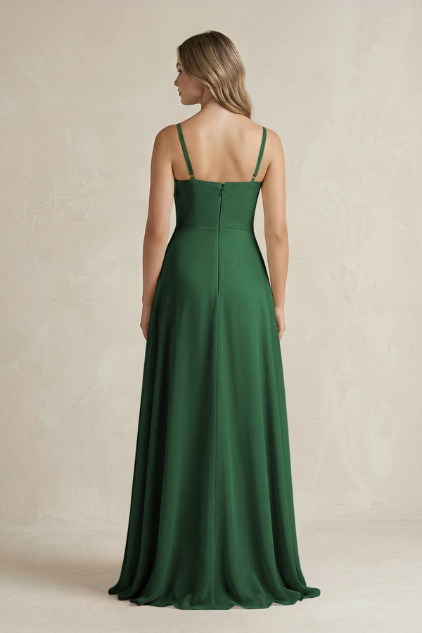 Spaghetti Strap Ruffled A - Line Chiffon Bridesmaid Dress in Dark Green - SHE IS ME Bridesmaid Dresses