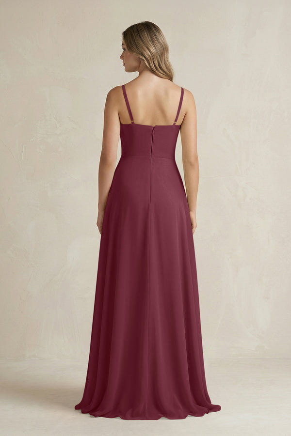 Spaghetti Strap Ruffled A-Line Chiffon Bridesmaid Dress in Desert Rose (2) | KISSBRIDAL