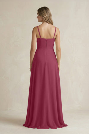 Spaghetti Strap Ruffled A - Line Chiffon Bridesmaid Dress in Desert Rose - SHE IS ME Bridesmaid Dresses