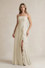 Spaghetti Strap Ruffled A - Line Chiffon Bridesmaid Dress in Dove Gray - KISS BRIDAL Bridesmaid Dresses