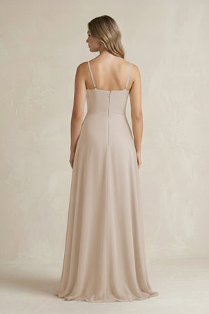 Spaghetti Strap Ruffled A - Line Chiffon Bridesmaid Dress in Frost - SHE IS ME Bridesmaid Dresses