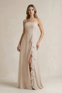 Spaghetti Strap Ruffled A - Line Chiffon Bridesmaid Dress in Frost - SHE IS ME Bridesmaid Dresses