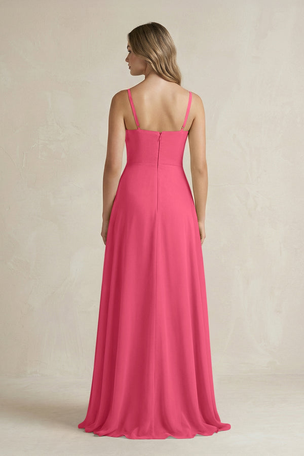 Spaghetti Strap Ruffled A - Line Chiffon Bridesmaid Dress in Fuchsia - SHE IS ME Bridesmaid Dresses
