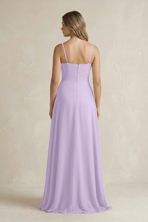Spaghetti Strap Ruffled A - Line Chiffon Bridesmaid Dress in Lavender - KISS BRIDAL Bridesmaid Dresses