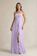 Spaghetti Strap Ruffled A - Line Chiffon Bridesmaid Dress in Lavender - KISS BRIDAL Bridesmaid Dresses