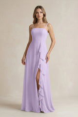 Spaghetti Strap Ruffled A - Line Chiffon Bridesmaid Dress in Lavender - KISS BRIDAL Bridesmaid Dresses