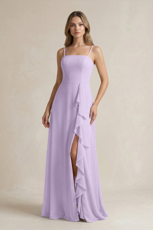 Spaghetti Strap Ruffled A - Line Chiffon Bridesmaid Dress in Lavender - KISS BRIDAL Bridesmaid Dresses