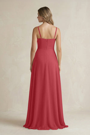 Spaghetti Strap Ruffled A - Line Chiffon Bridesmaid Dress in Merlot - SHE IS ME Bridesmaid Dresses