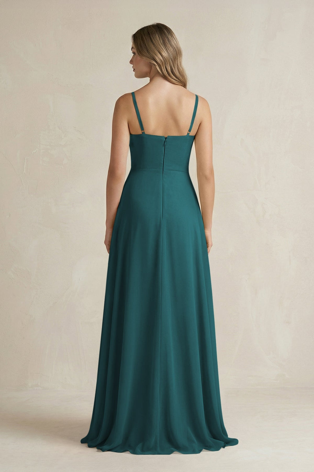 Spaghetti Strap Ruffled A - Line Chiffon Bridesmaid Dress in Pine - KISS BRIDAL Bridesmaid Dresses