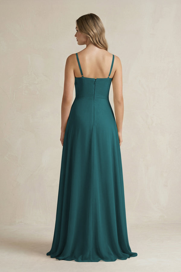 Spaghetti Strap Ruffled A - Line Chiffon Bridesmaid Dress in Pine - KISS BRIDAL Bridesmaid Dresses