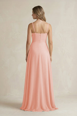 Spaghetti Strap Ruffled A - Line Chiffon Bridesmaid Dress in Rose Petal - SHE IS ME Bridesmaid Dresses