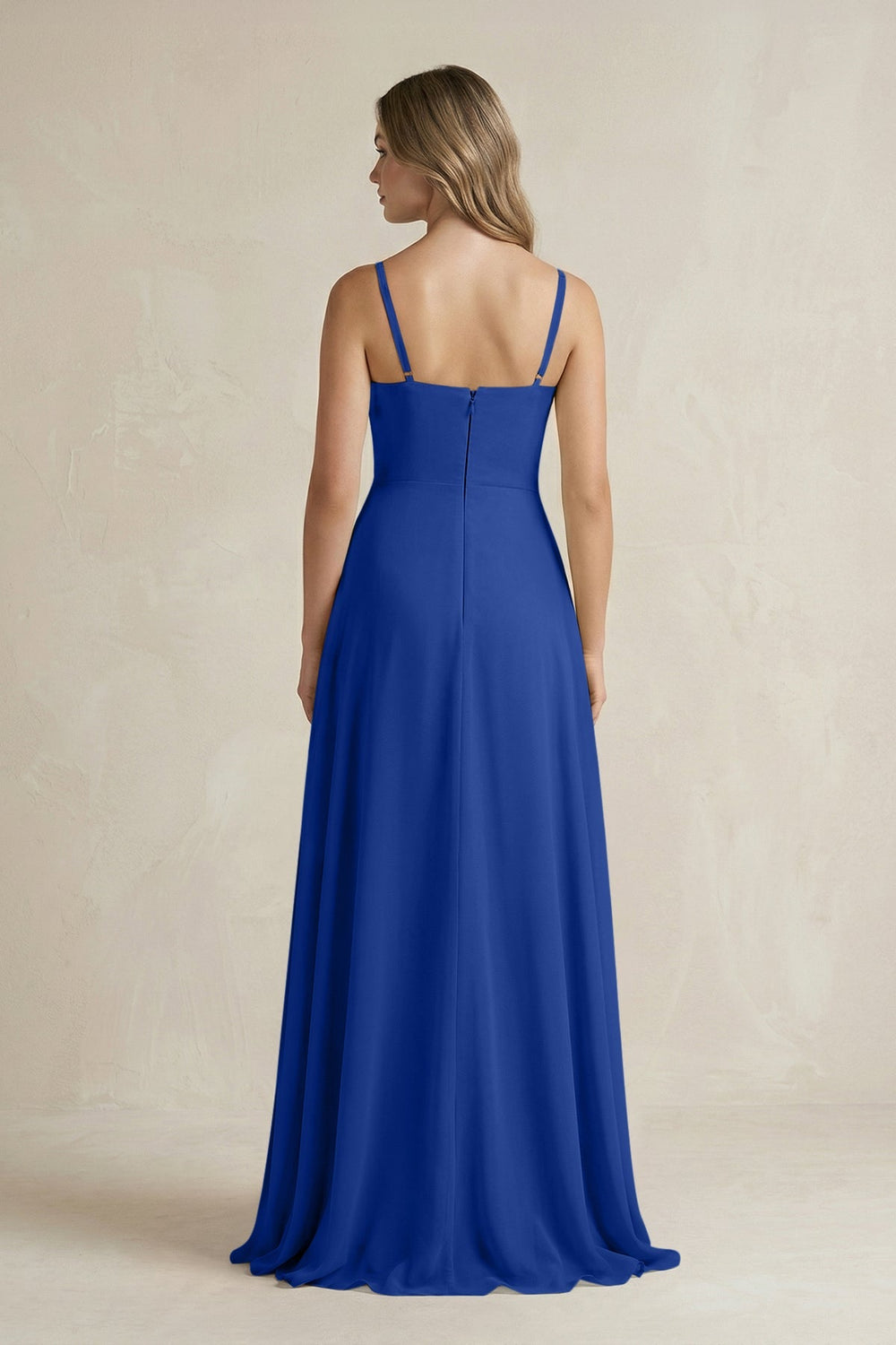 Spaghetti Strap Ruffled A - Line Chiffon Bridesmaid Dress in Royal Blue - SHE IS ME Bridesmaid Dresses