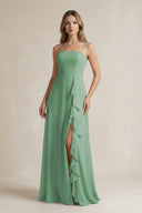 Spaghetti Strap Ruffled A - Line Chiffon Bridesmaid Dress in Sea Glass - SHE IS ME Bridesmaid Dresses