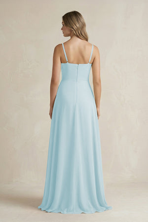 Spaghetti Strap Ruffled A - Line Chiffon Bridesmaid Dress in Sky Blue - KISS BRIDAL Bridesmaid Dresses