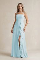 Spaghetti Strap Ruffled A - Line Chiffon Bridesmaid Dress in Sky Blue - KISS BRIDAL Bridesmaid Dresses