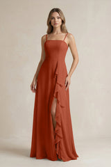 Spaghetti Strap Ruffled A - Line Chiffon Bridesmaid Dress in Spice - KISS BRIDAL Bridesmaid Dresses