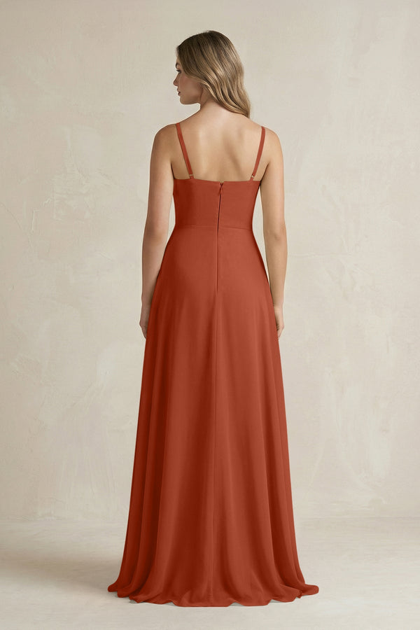Spaghetti Strap Ruffled A - Line Chiffon Bridesmaid Dress in Spice - KISS BRIDAL Bridesmaid Dresses