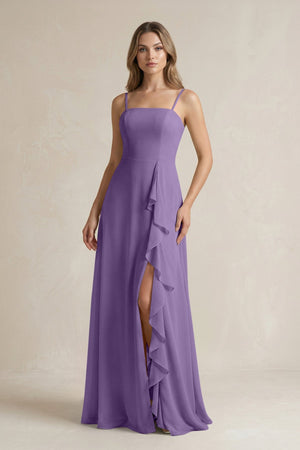 Spaghetti Strap Ruffled A - Line Chiffon Bridesmaid Dress in Tahiti - KISS BRIDAL Bridesmaid Dresses