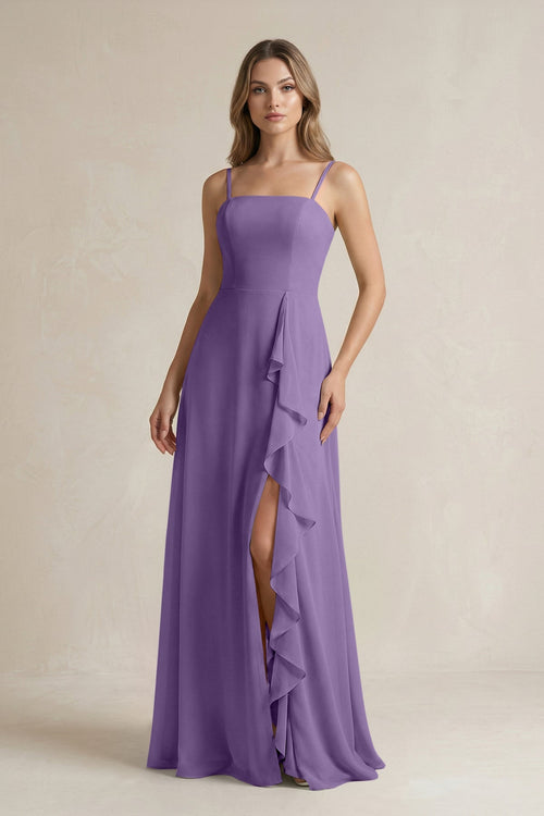 Spaghetti Strap Ruffled A - Line Chiffon Bridesmaid Dress in Tahiti - KISS BRIDAL Bridesmaid Dresses