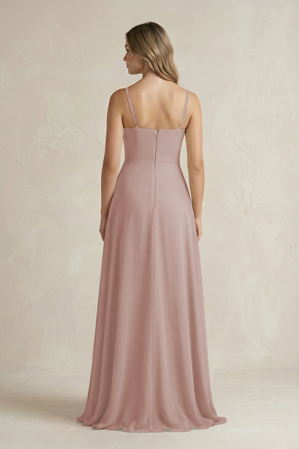 Spaghetti Strap Ruffled A-Line Chiffon Bridesmaid Dress in Toffee