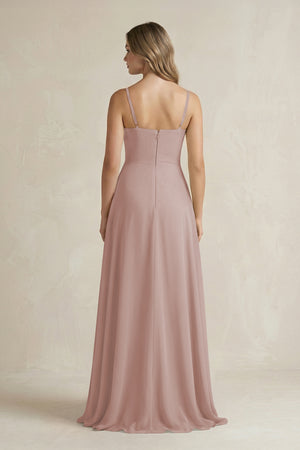 Spaghetti Strap Ruffled A-Line Chiffon Bridesmaid Dress in Toffee (2) | KISSBRIDAL