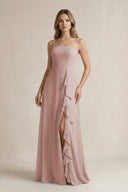 Spaghetti Strap Ruffled A - Line Chiffon Bridesmaid Dress in Toffee - KISS BRIDAL Bridesmaid Dresses