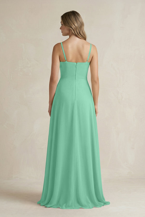 Spaghetti Strap Ruffled A - Line Chiffon Bridesmaid Dress in Turquoise - SHE IS ME Bridesmaid Dresses