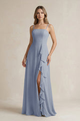 Spaghetti Strap Ruffled A - Line Chiffon Bridesmaid Dress in Twilight - KISS BRIDAL Bridesmaid Dresses