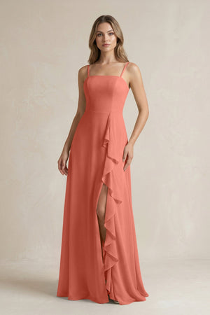 Spaghetti Strap Ruffled A - Line Chiffon Bridesmaid Dress in Wild Rose - SHE IS ME Bridesmaid Dresses