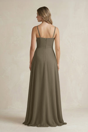 Spaghetti Strap Ruffled A - Line Chiffon Bridesmaid Dress in Willow Green - SHE IS ME Bridesmaid Dresses