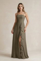 Spaghetti Strap Ruffled A - Line Chiffon Bridesmaid Dress in Willow Green - KISS BRIDAL Bridesmaid Dresses
