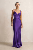 Spaghetti Strap Satin Sheath Bridesmaid Dress in Amethyst - KISS BRIDAL Bridesmaid Dresses