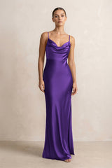 Spaghetti Strap Satin Sheath Bridesmaid Dress in Amethyst - KISS BRIDAL Bridesmaid Dresses