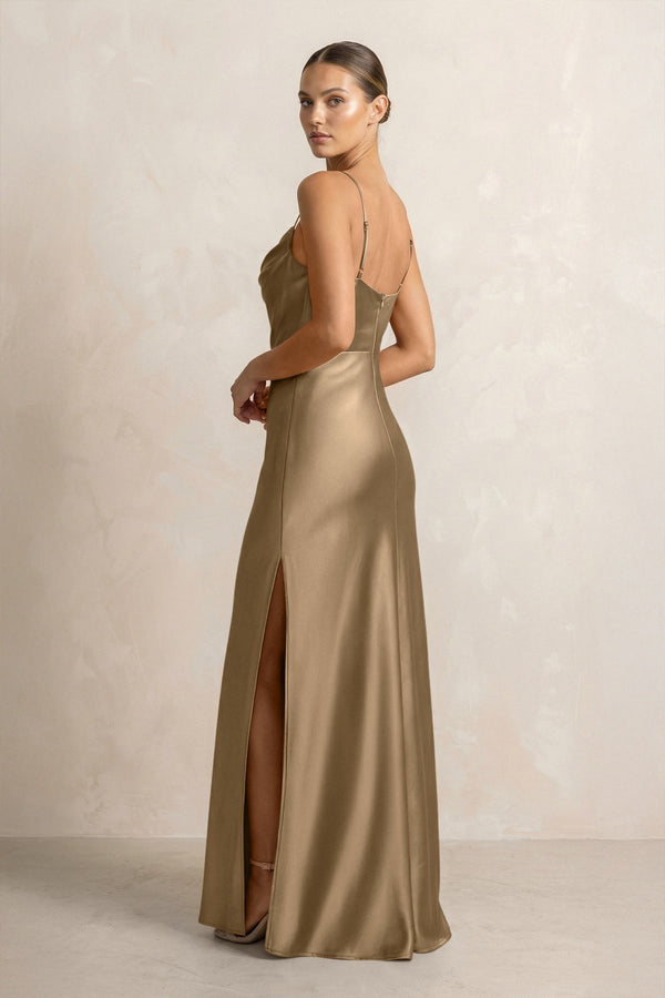 Spaghetti Strap Satin Sheath Bridesmaid Dress in Apple Cinnamon - KISS BRIDAL Bridesmaid Dresses