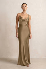 Spaghetti Strap Satin Sheath Bridesmaid Dress in Apple Cinnamon - KISS BRIDAL Bridesmaid Dresses