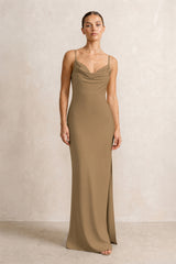 Spaghetti Strap Satin Sheath Bridesmaid Dress in Apple Cinnamon | KISSBRIDAL