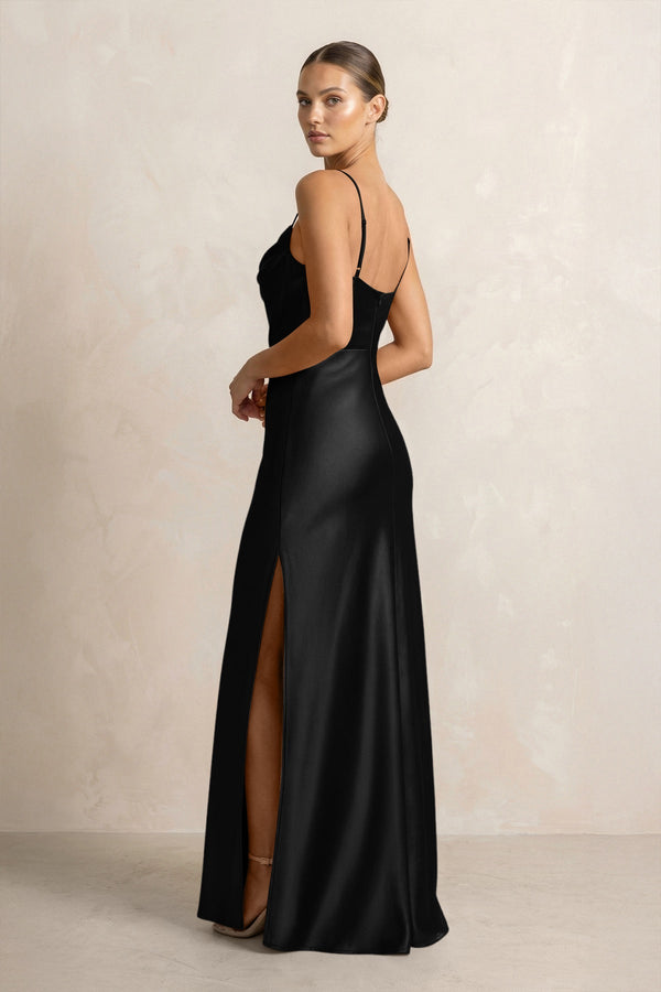 Spaghetti Strap Satin Sheath Bridesmaid Dress in Black - KISS BRIDAL Bridesmaid Dresses