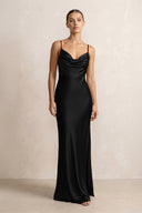 Spaghetti Strap Satin Sheath Bridesmaid Dress in Black - KISS BRIDAL Bridesmaid Dresses