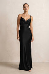 Spaghetti Strap Satin Sheath Bridesmaid Dress in Black - KISS BRIDAL Bridesmaid Dresses