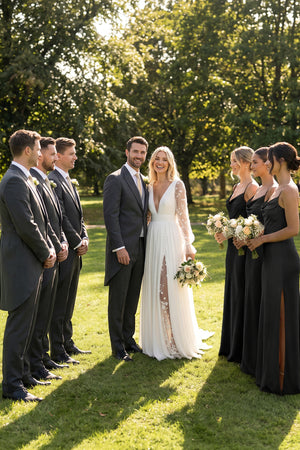 Spaghetti Strap Satin Sheath Bridesmaid Dress in Black | KISSBRIDAL