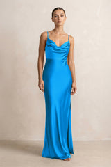 Spaghetti Strap Satin Sheath Bridesmaid Dress in Blue Jay - KISS BRIDAL Bridesmaid Dresses