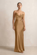 Spaghetti Strap Satin Sheath Bridesmaid Dress in Bronzer - KISS BRIDAL Bridesmaid Dresses