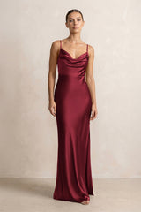 Spaghetti Strap Satin Sheath Bridesmaid Dress in Burgundy - KISS BRIDAL Bridesmaid Dresses