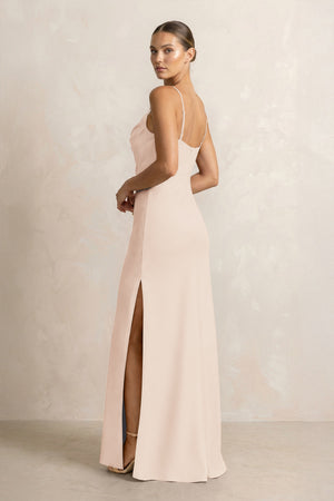 Spaghetti Strap Satin Sheath Bridesmaid Dress in Buttercream (2) | KISSBRIDAL