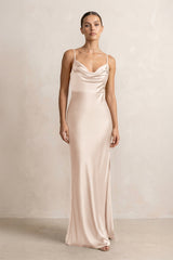 Spaghetti Strap Satin Sheath Bridesmaid Dress in Buttercream - KISS BRIDAL Bridesmaid Dresses