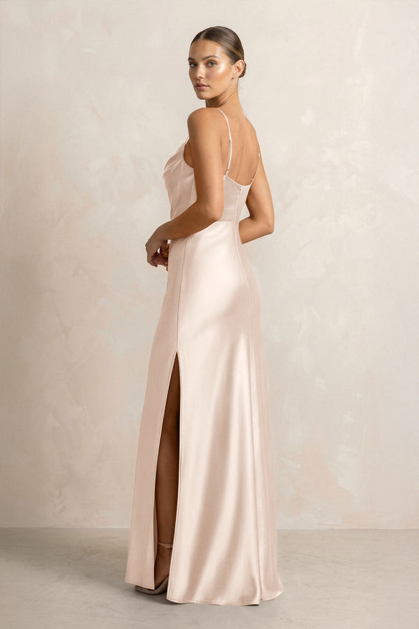 Spaghetti Strap Satin Sheath Bridesmaid Dress in Buttercream - KISS BRIDAL Bridesmaid Dresses