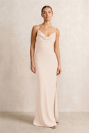 Spaghetti Strap Satin Sheath Bridesmaid Dress in Buttercream | KISSBRIDAL