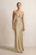 Spaghetti Strap Satin Sheath Bridesmaid Dress in Champagne - KISS BRIDAL Bridesmaid Dresses