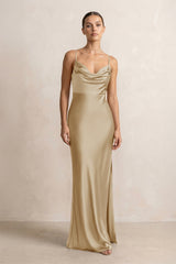 Spaghetti Strap Satin Sheath Bridesmaid Dress in Champagne - KISS BRIDAL Bridesmaid Dresses